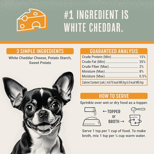 Image of BEAUMONT BASICS Flavors Food Topper for Dogs, Delicious Seasoning for Dog Food, Natural, Grain-Free Kibble Seasoning and Treat Mix for Picky Dogs and Puppies, White Cheddar Recipe, 3.1-Ounce