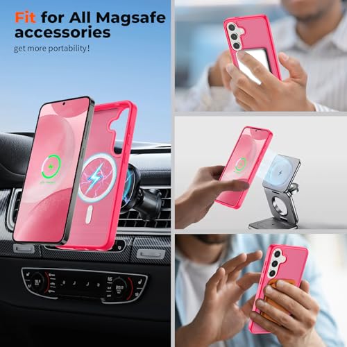 Image of SUPFINE Magnetic for Samsung Galaxy S24 Plus Case / S25 Plus Case with Screen Protector, (Built-in Magnets) (Military Grade Drop Protection) Slim Translucent Shockproof Phone Case,Hot Pink