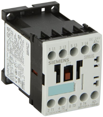 Siemens 3RT13 17-1BB40 Special Application Contactor, DC Operation, Screw Connection, S00 Size, 7.5HP Maximum HP Rating at 460V, DC 24 V Rated Control Supply Voltage