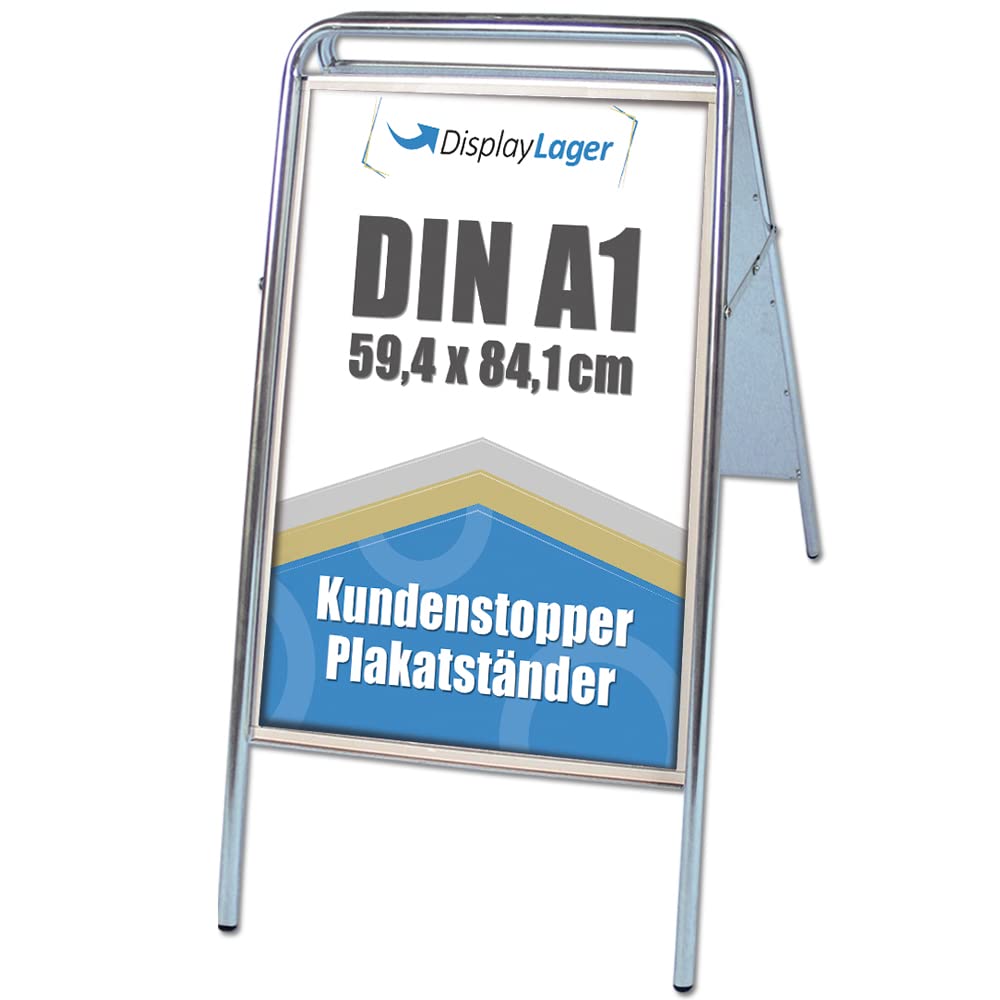 DisplayLager - Kundenstopper in Stahl - EXPO Sign A1, Silber eloxiert | Plakatständer für 2 Plakate | Wetterfest mit entspigelten APET/Akryl Frontplatten