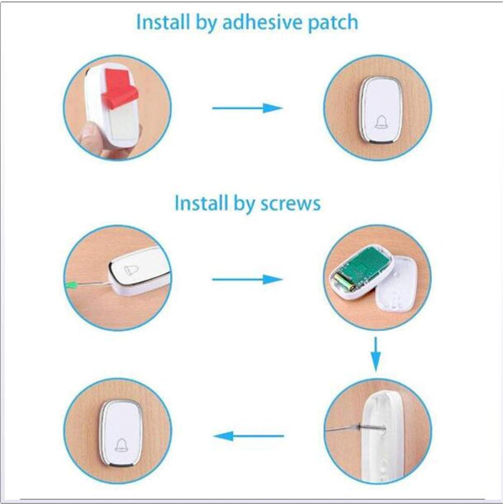Campanello Wireless per La Casa, Kit Campanello per Porta A Batteria Impermeabile Ip44, 2 Pulsanti + 2 Ricevitori, Portata 300 M, 36 Suonerie, 4 Livelli di Volume, D, Bianco, Bianco