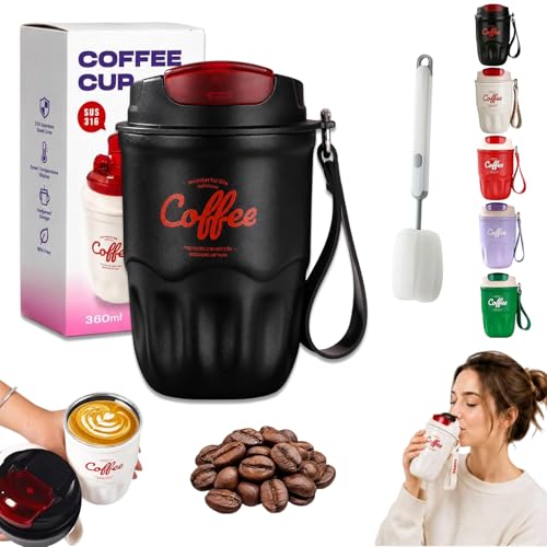 Image of Coffee Vacuum Flask, 12oz Durable Insulated Tumbler Built-in LED Temperature Display, 316 Stainless Steel Travel Coffee Mug for Home, Office, And Outdoor Use (Standard version-Black)