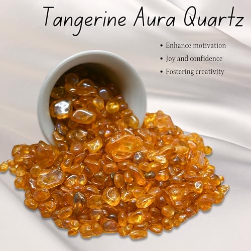 Image of Amazing Gemstone Tangerine Aura Quartz Crystal Chips Aquarium Gravel Rocks - Aura Quartz Chips Bulk Fish Tank Gravel, Small Tumbled Stone Chips and Tiny Crystals for Decoration (1000+ Carat Chips)