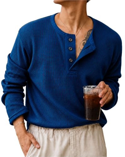 Image of AUSK Men's Textured Henley T-Shirt || Full Sleeve Ribbed Knit Button Neck T Shirt for Men || Regular Fit Casual Wear Tee || Smart Casual Tshirt for Mens