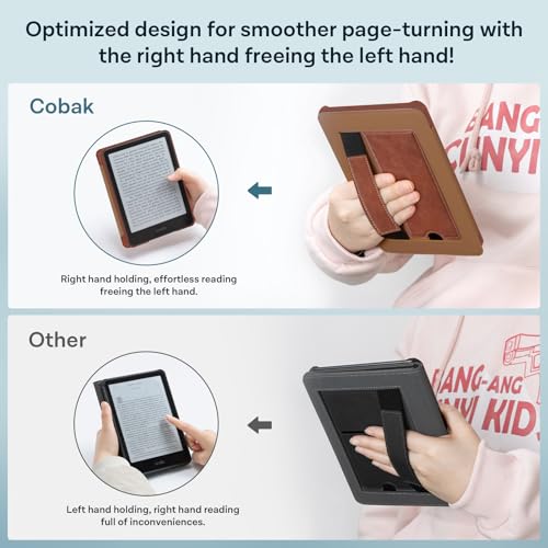 Image of CoBak Lightweight Stand Case for 7 inch Kindle Paperwhite 12th Gen 2024 and Kindle Colorsoft with Right Hand Strap - Compatible with iPhone MagSafe, for Samsung /Belkin /Anker Wireless Charging Pads