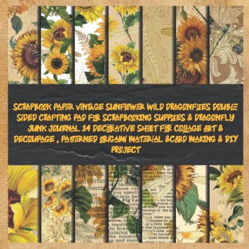 scrapbook paper vintage sunflower wild dragonflies double sided crafting pad for scrapbooking supplies & dragonfly junk journal 14 decorative sheet ... &card making & DIY project: papercraft image 2