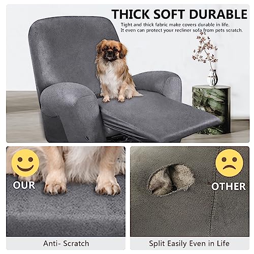 Image of ANARACHON Recliner Chair Covers Leather Like, 4 Pieces Recliner Cover for Recliner Chair, Soft Sofa Slipcover Furniture Protector Washable Sofa Cover for Pets Kids (Light Grey)