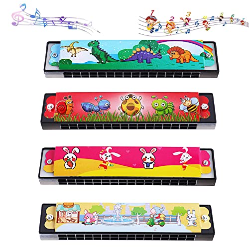 4 Pièces Enfants Harmonica, Harmonica à Bouche Enfants, Harmonica de Couleur, 16 Trous Harmonica, Harmonica pour Débutants pour Enfants, Très Approprié pour Les Débutants, Les Enfants, Les Étudiants Cover