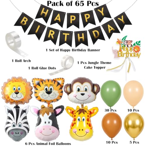 Image of Jungle Safari Birthday Decoration Kit, 65 Pcs Animal Balloon Set