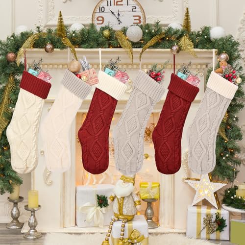 Dllesifvn Set of 5 Cable Knit Christmas Stockings - Cozy