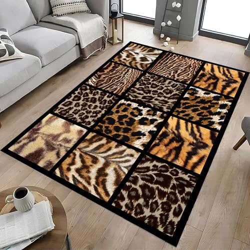 Animal Print Patchwork Area Rugs 6x9ft - Leopard and Tiger