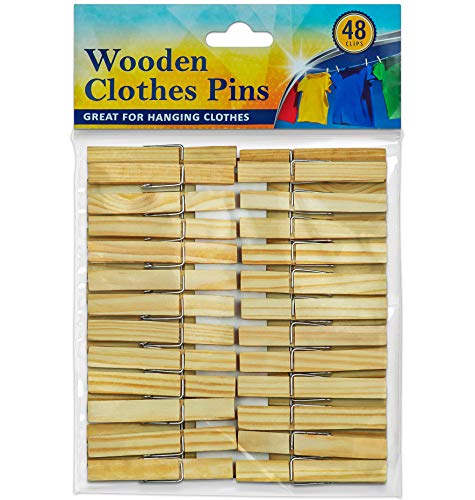 DecorRack Wooden Clothespins, Natural Wood Clothes Pegs, Arts and Craft Pins, Snack Clips, Indoor/Outdoor (Set of 48)