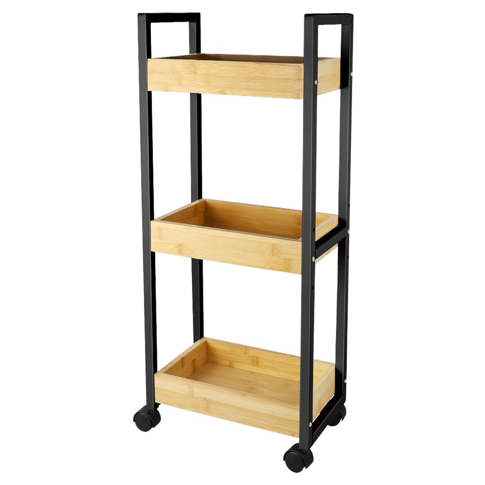 LANTUS - Carro de almacenamiento con ruedas, postre, bloqueables, carro de servicio para oficina, salón, cocina, capacidad 25 kg, 20 x 30 x 80 cm, color negro