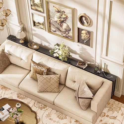Image of Huuger 110 Inch Sofa Table with Power Outlets, Skinny Behind Couch Table