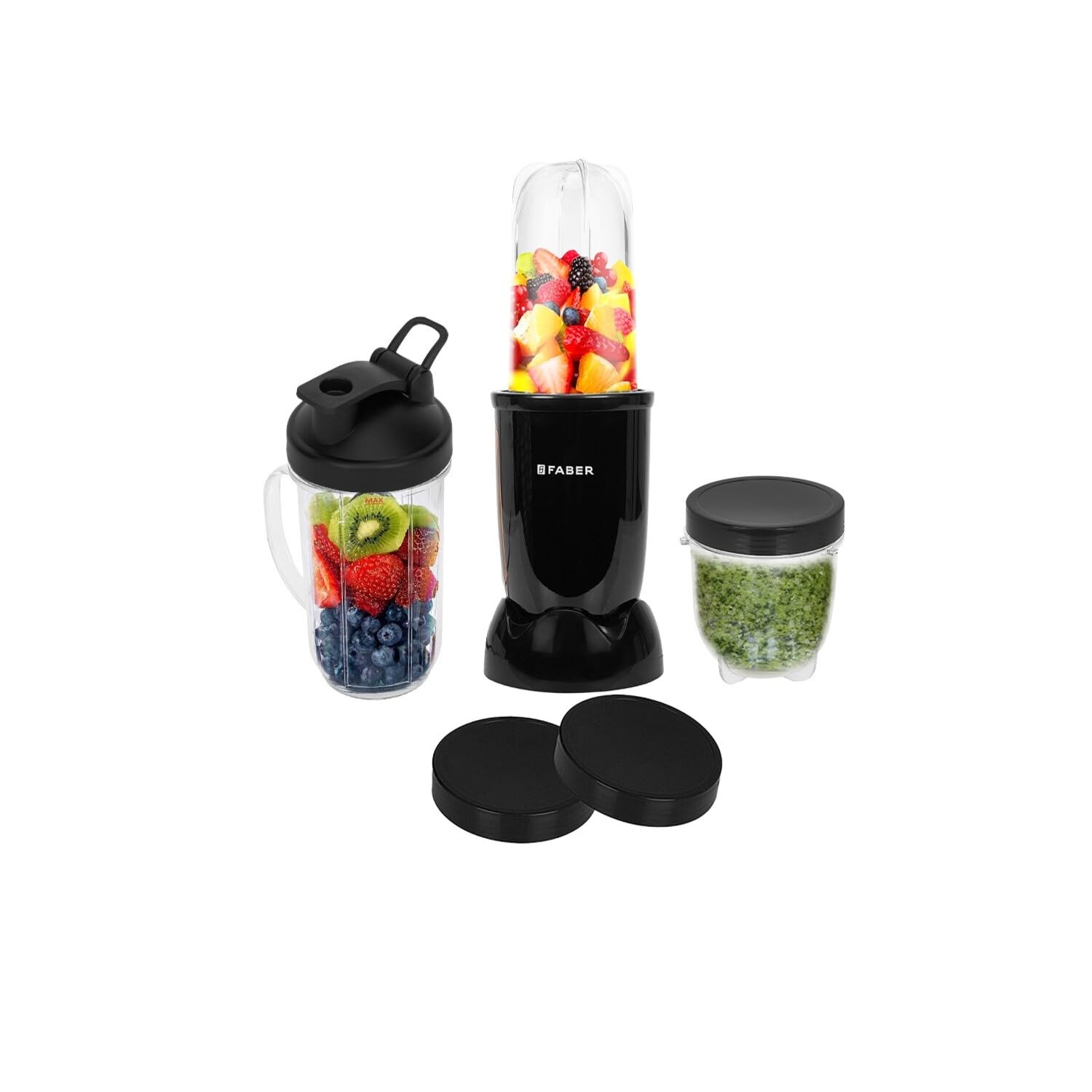 Faber Sportz Blender FSB 3-in-1 Nutrifit Nero|Mixer Grinder Blender|400W|100% Copper Motor|Detachable SS Blade|3 PC Jar 500ML+300ML+500ML Mug|Wet, Dry Grinding|Nutri Blender|2 Year Warranty by Faber Faber Sportz Blender FSB 3-in-1 Nutrifit Nero|Mixer Grinder Blender|400W|100% Copper Motor|Detachable SS Blade|3 PC Jar 500ML+300ML+500ML Mug|Wet, Dry Grinding|Nutri Blender|2 Year Warranty by Faber