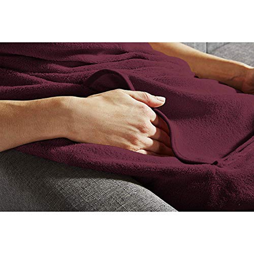 Sunbeam Heated Throw Blanket | Dual Pocket Microplush, 3 Heat Settings, Garnet - 31160303 Sunbeam Heated Throw Blanket | Dual Pocket Microplush, 3 Heat Settings, Garnet - 31160303