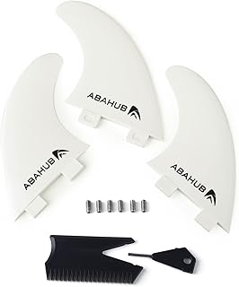 Abahub Surfboard Thruster Fins Set, Compatible with FCS Style Fin Box, Fiberglass Reinforced G5 Surf Fin, 3 Fins for Surf Boards, Surfing Longboard, Shortboard, with Screws and Key, Black/Blue/White