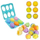 Color Shape Matching Eggs, Educational Easter Eggs Set Toy with Blue Egg Holder, Early Learning Shapes & Sorting Recognition Puzzle Skills Study for Toddlers Kids Easter Basket Stuffers Gifts (6 Eggs)