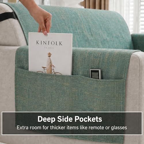 Image of STITCHNEST 'ComfyNest Series' 1 Seater Sofa Cover | Full Coverage with Armrest Pocket | Elegant Jute Fabric, Washable & Durable for Modern Living