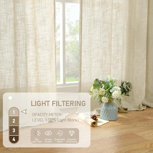 Lamit LADDBEIGE5295RT Living Room Linen Curtains 95 Inch For Bedroom, Back Tab And Rod Pocket Linen Textured Sheer Curtains Light Filtering Boho Curtains For Canopy/Nursery, 2 Panels thumb #3