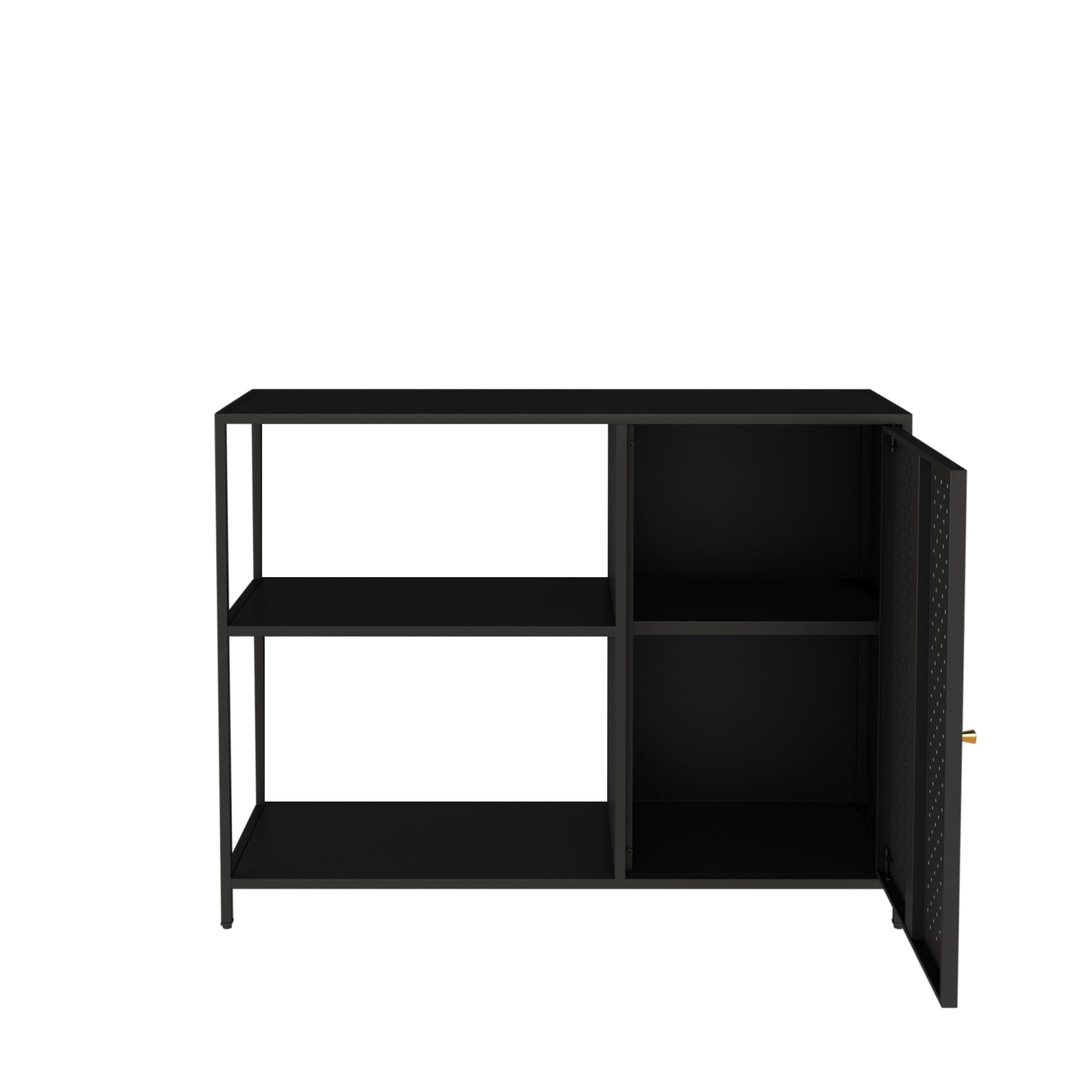 [en.casa] Tavolo a Consolle Mobile Stretto in Metallo con Ripiani e Anta Traforata Mobile da Ingresso Corridoio Soggiorno 75 x 100 x 30 cm Nero