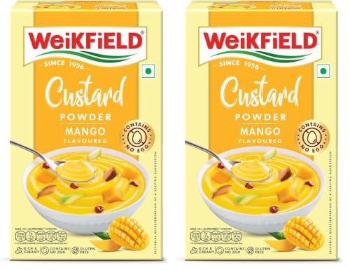 Image of Weikfield Custard Powder | Mango Flavour | Makes Smooth & Creamy Custard | Contains Quality Ingredients | Best For Fruit Salads & Puddings | 100% Vegetarian | 75g Carton (Pack of 2)
