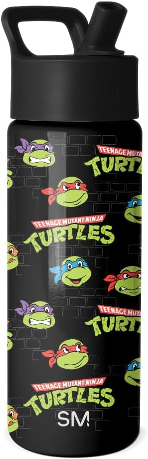 Simple Modern TMNT Kids Water Bottle & Toddler Cup | 18oz | Insulated Stainless Steel Teenage Mutant Ninja Turtles Toddler Water with Straw | Spill Proof for School, Girls, Boys