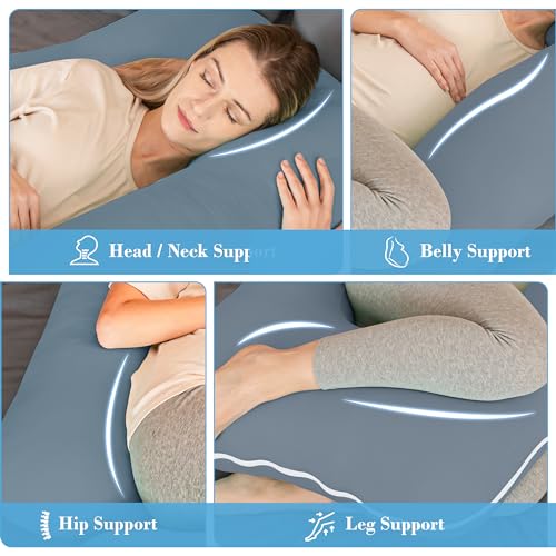 Image of Cute Castle Cooling Cover Pregnancy Pillows, Soft U-Shape Maternity Pillow with Removable Cover - Full Body Pillows for Adults Sleeping - Pregnancy Must Haves - Jumbo 57 Inch - Grey