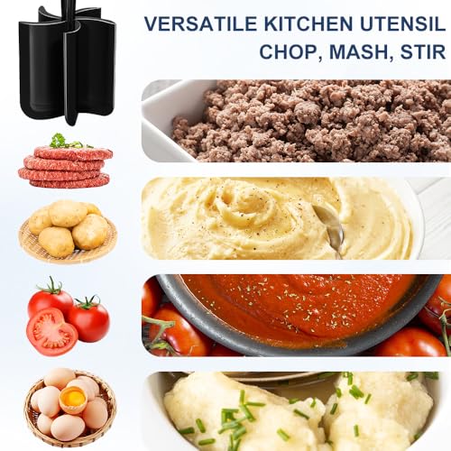 Image of Premium Meat Chopper & Hamburger Smasher - 5-Blade Heat-Resistant Ground Beef & Potato Masher - Nylon Kitchen Tool for Mixing and Chopping - Dishwasher Safe - Black