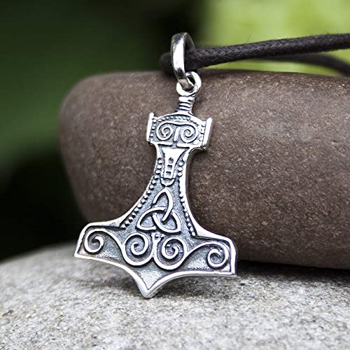 925 Sterling Silver Thors Hammer Necklace Handmade Replica - Mjolnir Pendant Necklace with Triquetra - Celtic Norse Nordic Viking Jewelry for Men Women2