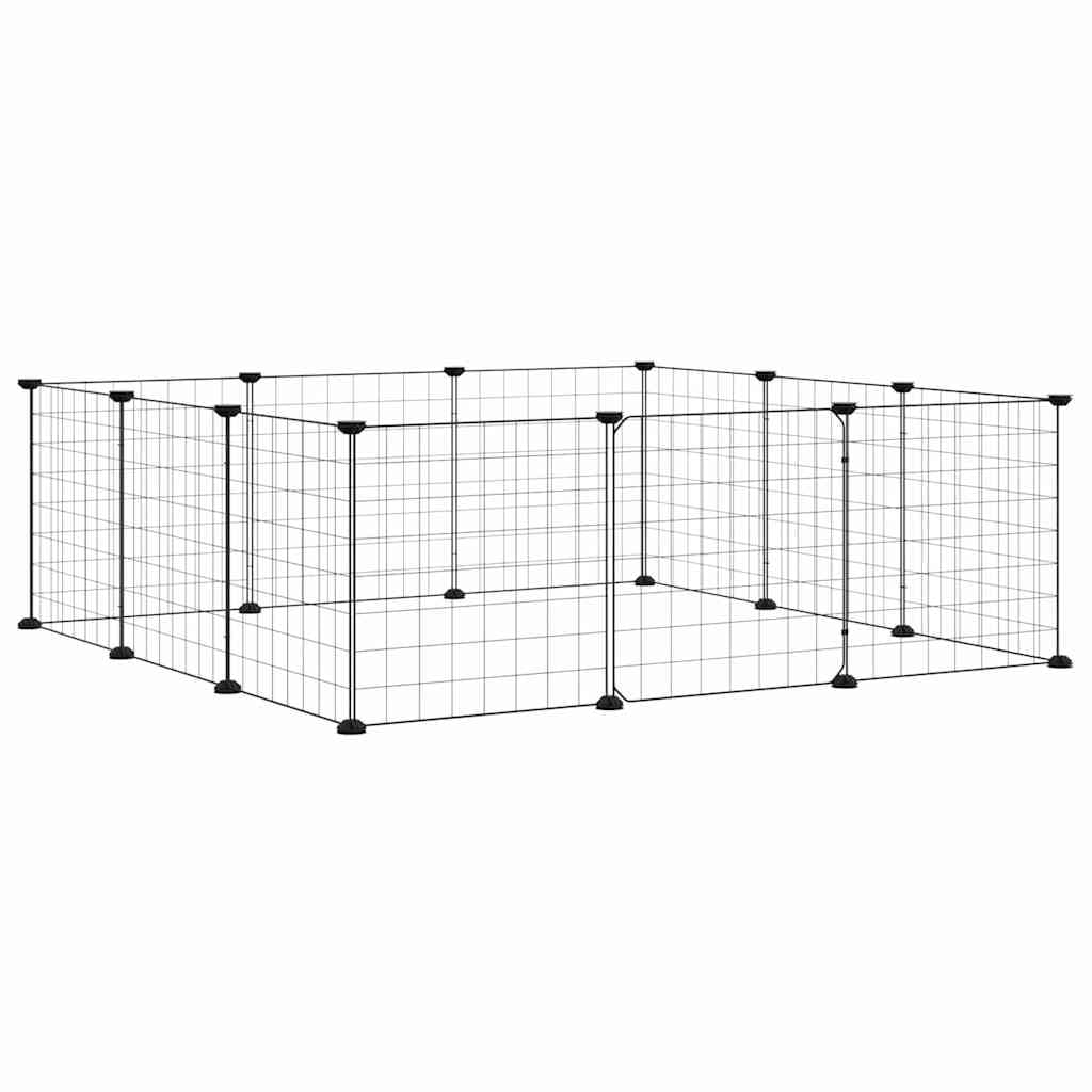12-Panel-Haustierkäfig mit Tür Schwarz aus pulverbeschichtetem Stahl 35x35 cm Platten, 12-teiliges Kleintierkäfig Gehege für Kaninchenstall Nagerheim und Meerschweinchen Auslauf