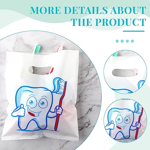 Image of Jetec 200 Pcs Dental Bag Bulk Tooth Merchandise Goodie Bag with Handles Plastic Tooth Dental Gift for Dentist Hygienist Appreciation Packaging Souvenir Gift Retail Party Favor 8.18 x 9.25 Inch(Cute)