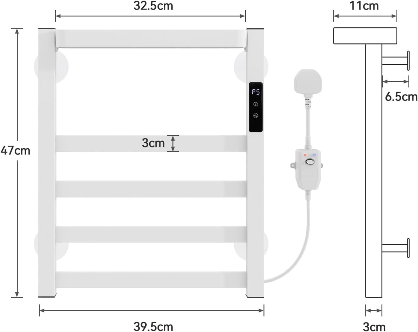 Towel Warmer Wall Mounted Aluminum Heated Towel Rail with Top Shelf & 9h Timer Smart Heated Towel Rack Electric Towel Heaters Drying Rack with Touch Panel for Bathroom