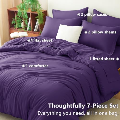 CozyLux Full Size Comforter Set Purple, 7 Pieces Bed in a Bag Full Comforter Set with Sheets, Soft Bedding Set with Down Alternative Comforter, Fitted Sheets, Flat Sheets, Pillow Shams and Pillowcases