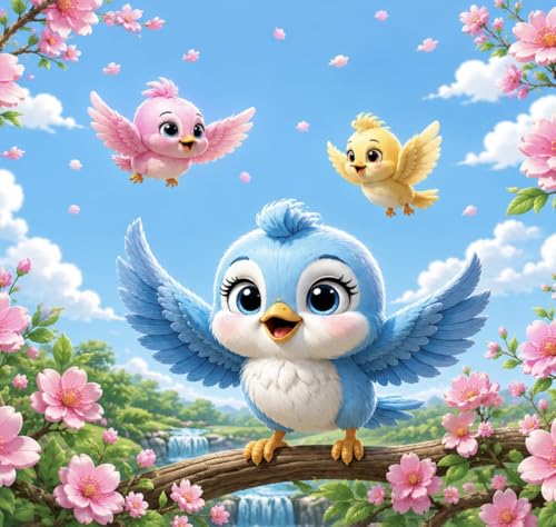 Image of RUMPS 3D Digital Printed Double Bedsheet Flat | Premium Knitted Cotton MicroFabric 90x100 Inch Bed Sheet with 2 Pillow Covers, Cute Cartoon Blue Bird (Sky Bule)