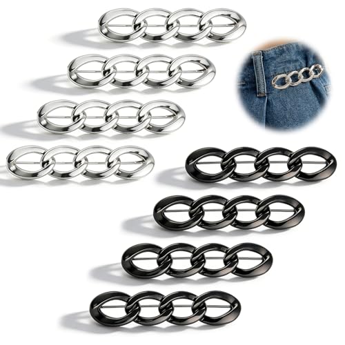 mawmuaw 8 Stück Verstellbare Waist Clips für Hosen Schwarz und Silber Einstellbar Hosenbund Enger Machen Hosen Enger Machen Clip Hosenclips für Hosenbein Kürzen Enger Jeans Shirts und Röcke