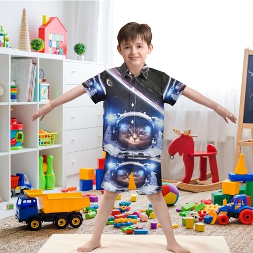 Image of visesunny Boy's 2 Pieces Shirt and Short Set Casual Shirts Short Sleeve Beach Shorts Summer Outfits for 3-10 Years Kids