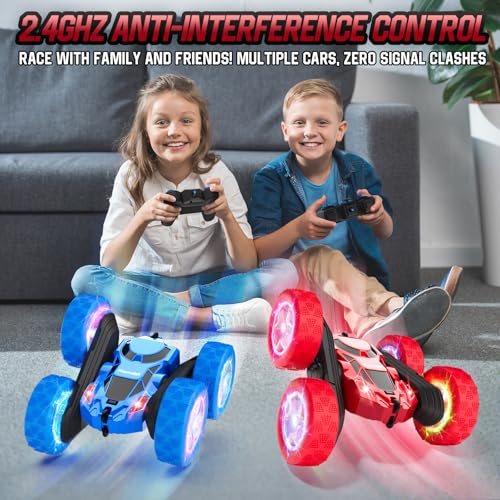 Image of Hamdol Remote Control Car for Kids Ages 6-12, 4WD RC Stunt Car with LED Lights & 360 Flips, 2.4GHz Fast Electric Toy Vehicle, Upgraded Battery, Birthday for Boys Ages 8-10
