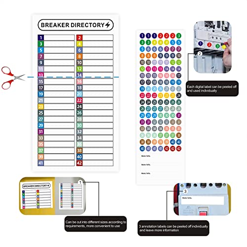 16 Sheets Breaker Panel Labels Electrical Box Sticker Numbers Breaker Panel Labels Electrical Sticker Number Catalog Load Center Adhesive Waterproof Reusable（Mix Colors） #TOP3