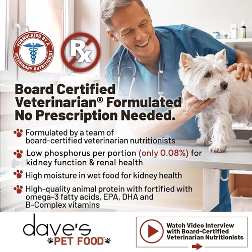 Dave\'s Pet Food Kidney Care Dog Food (Tuna Pate), NEW Recipe! Wet Renal Dog Food, Low Phosphorus, Renal Kidney Support, Vet Formulated, 5.5 oz, (12 Pack)