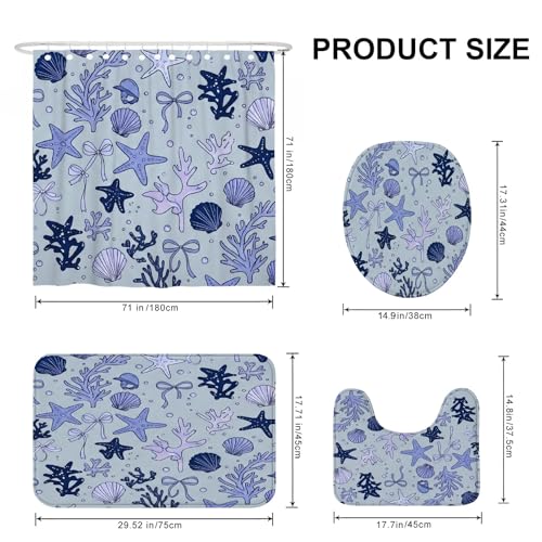 Rideau de douche polyester imperméable avec tapis déco bord de mer