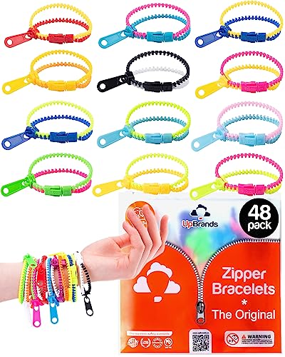 Upbrands Zipper Bracelets 6.5 Inches Sensory Toys Bulk Set, Multicolored, Kit For Birthday, Party Favors For Kids, Goodie Bags, Easter Egg & Pinata Fillers, Students Incentives (48 Pack) #TOP30