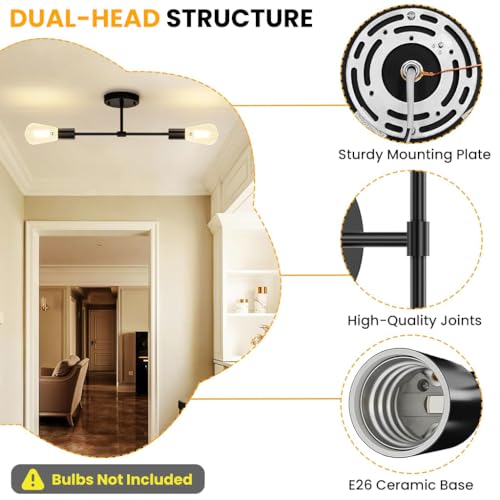 Image of ELEPHANTBOAT 1PCS Wall Lamp Fixtures, Minimalist Industrial Metal Wall Light for Home Decoration, 13.4'' Retro Dual Head Stick Light for Hallway, Living Room, Bedroom, Corridor(No Bulb Included)