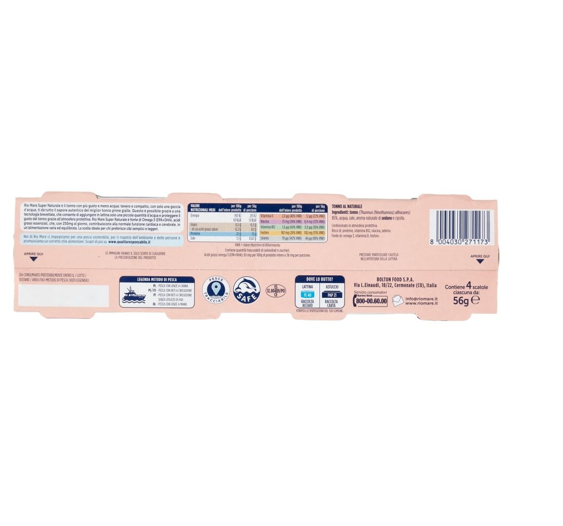 Italian Gourmet Tonno Super Naturale tonno Thunfisch in Dose zart 60 x 56g | In acqua e ohne Öl, praktische Portionen für Insalate, Pasta oder schnelle, Gesamtnettogewicht 3,36 kg + Kostenlos Polpa 400g