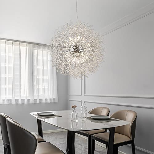 Isamacc Modern Crystal Chandelier Firework, 31.4" Dandelion Crystal Chandelier Lighting Chrome, 16-Light Steel Large Pendant Sputnik Chandelier For Living Room Foyer #TOP2