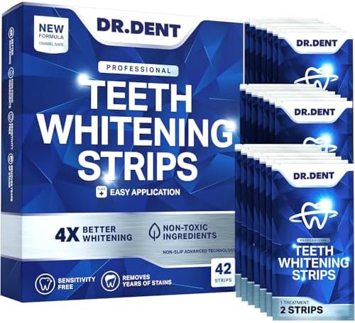 DRDENT Professional Zahnaufhellungsstreifen 21 Anwendungen - Zahnschmelz-sicher - Ohne Schmerzempfindlichkeit - Professionelle Zahnbleaching Strips - 42 Streifen + Mundöffner Inklu