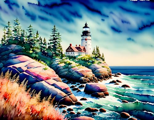 Aquarelle de phare Split Rock poster 50x70 cm pour créer une ambiance marine de bord de mer
