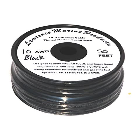 10 AWG Tinned Marine Primary Wire, Black, 50 Feet Cover