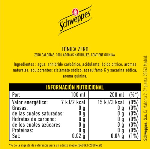 Miniatura 2 de Schweppes Tónica Zero, Bebida Refrescante Sin Azúcar Ni Calorías - Lata, Pack 24 X 33 Cl