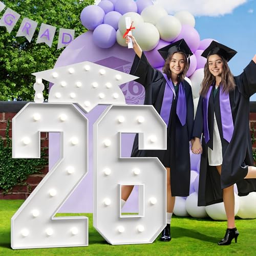 Graduation Decorations Class 2026 White Marquee Numbers 26 Graduation Decorations 4 Feet Tall Large Kindergarten College High School Grad Party Decor Light up Numbers Big Foam Board Backdrop 2 Pcs